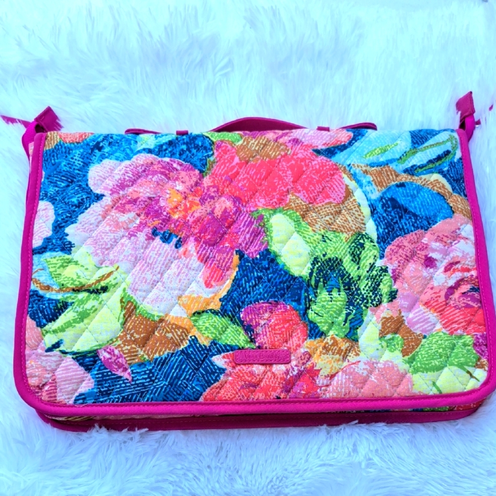 Vera Bradley Ultimate Jewelry Organizer Case Teal/ Pink Quilted Bag
